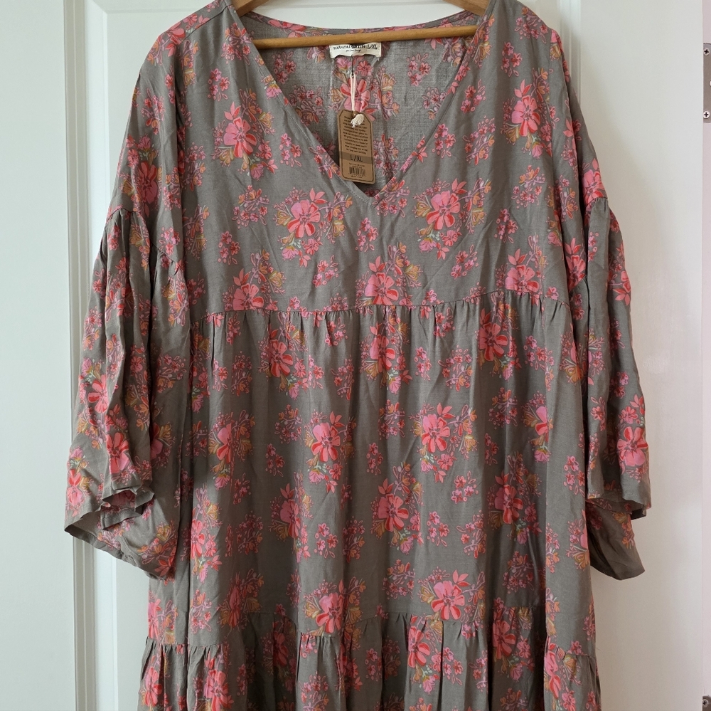 Natural Life Floral Cottage Core Maxi Dress Vneck Flowy Festival Boho X/XL NWT - Picture 6 of 7